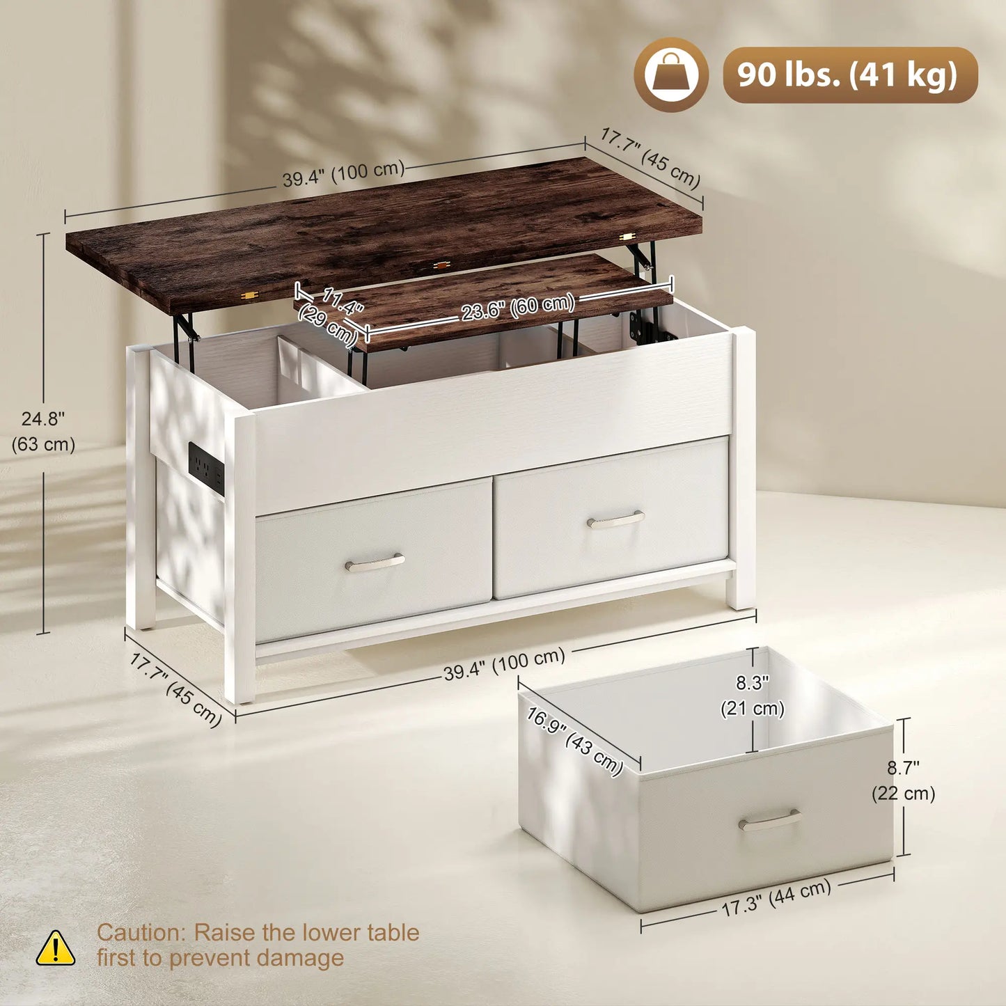 Lift Top Coffee Table, 3 Hidden Compartments, 2 Fabric Drawers Coffee Tables at Gallery Canada