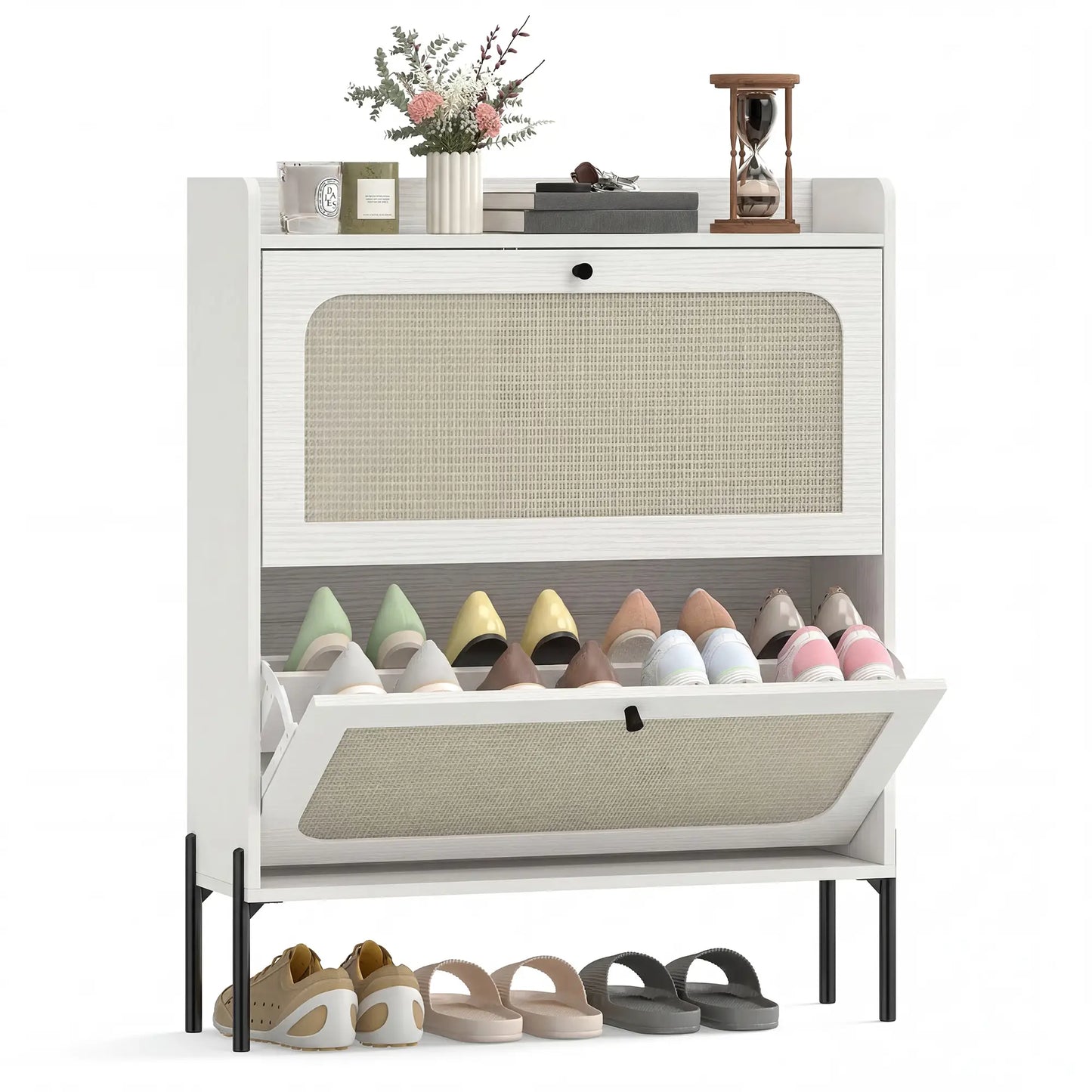 Shoe Cabinet, 2 Flip Drawers, Narrow Boho, White Shoe Storage Cabinets & Racks at Gallery Canada
