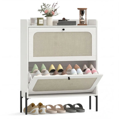 Shoe Cabinet, 2 Flip Drawers, Narrow Boho, White Shoe Storage Cabinets & Racks at Gallery Canada