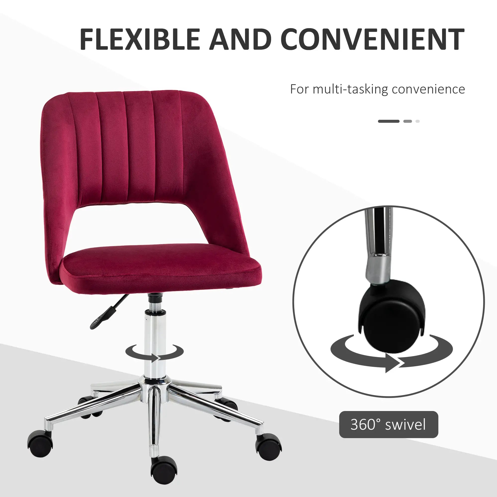 Mid Back Office Chair, Velvet Fabric, Swivel, Scallop Shape, Red Task Chairs at Gallery Canada
