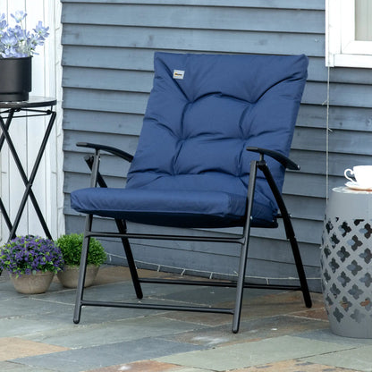 Foldable Lounge Chair, Fabric Recliner, Outdoor Lounger with Armrest, Blue Patio Chairs at Gallery Canada