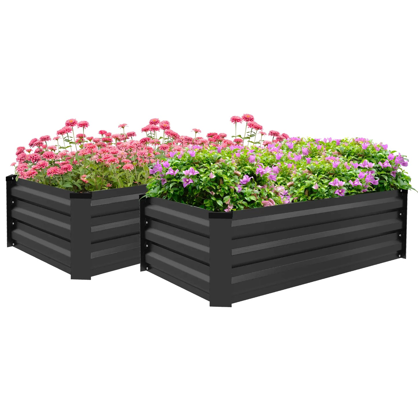 Set of 2 Galvanized Raised Garden Beds, Outdoor Planter Box, Grey Raised Garden Beds Dark Grey at Gallery Canada
