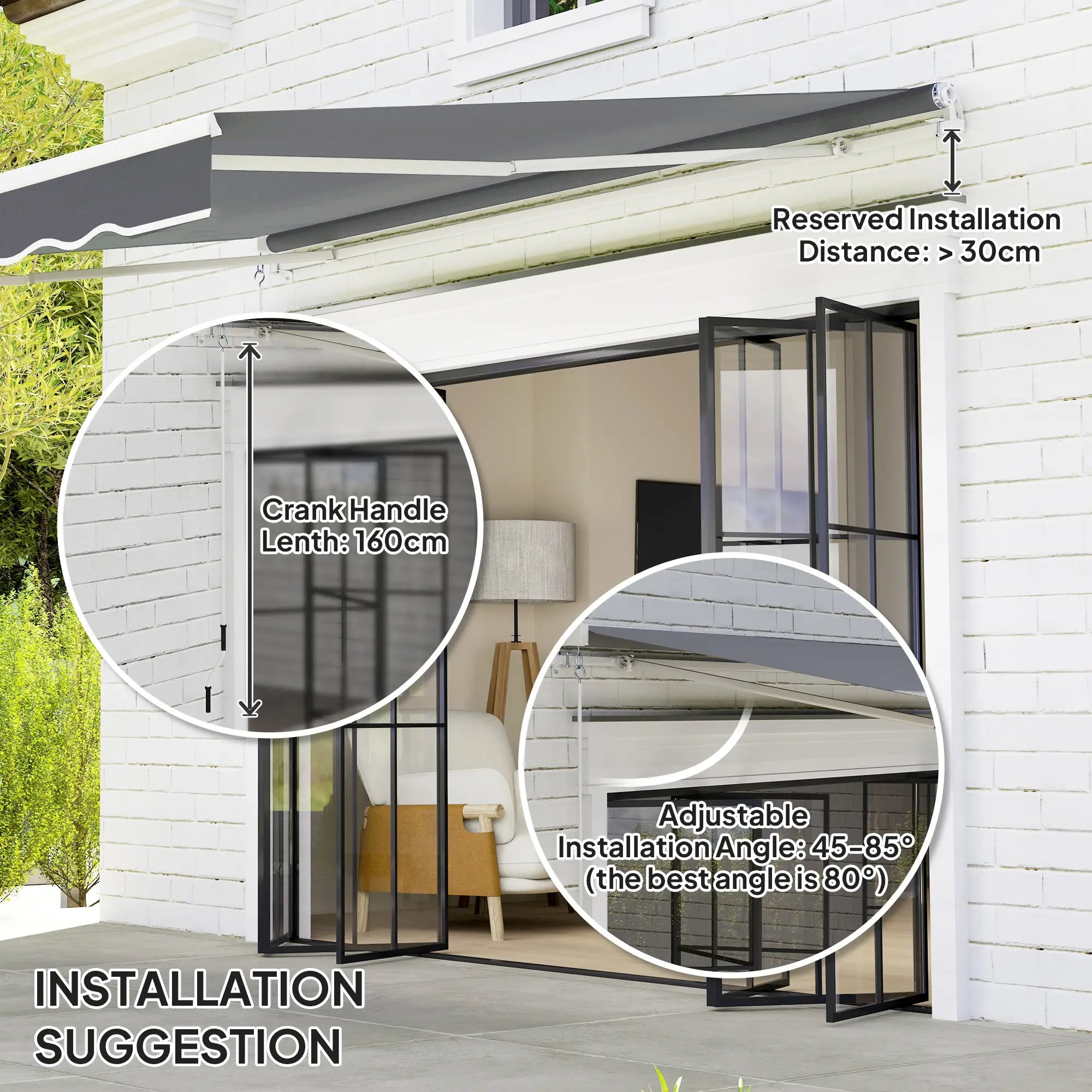 8' x 7' Retractable Awning, UV Water-Resistant Fabric, Dark Grey Patio Awnings at Gallery Canada