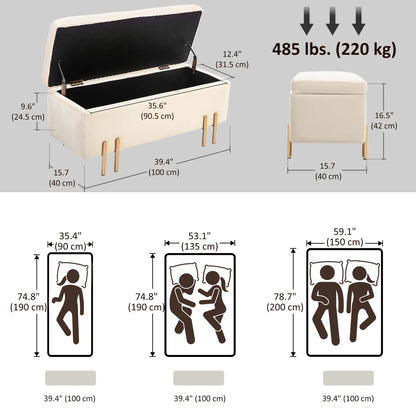 Storage Ottoman Bench, Flip-Top, 18.5 Gallons, Velvet, Metal Legs, Beige Storage Ottomans & Benches at Gallery Canada