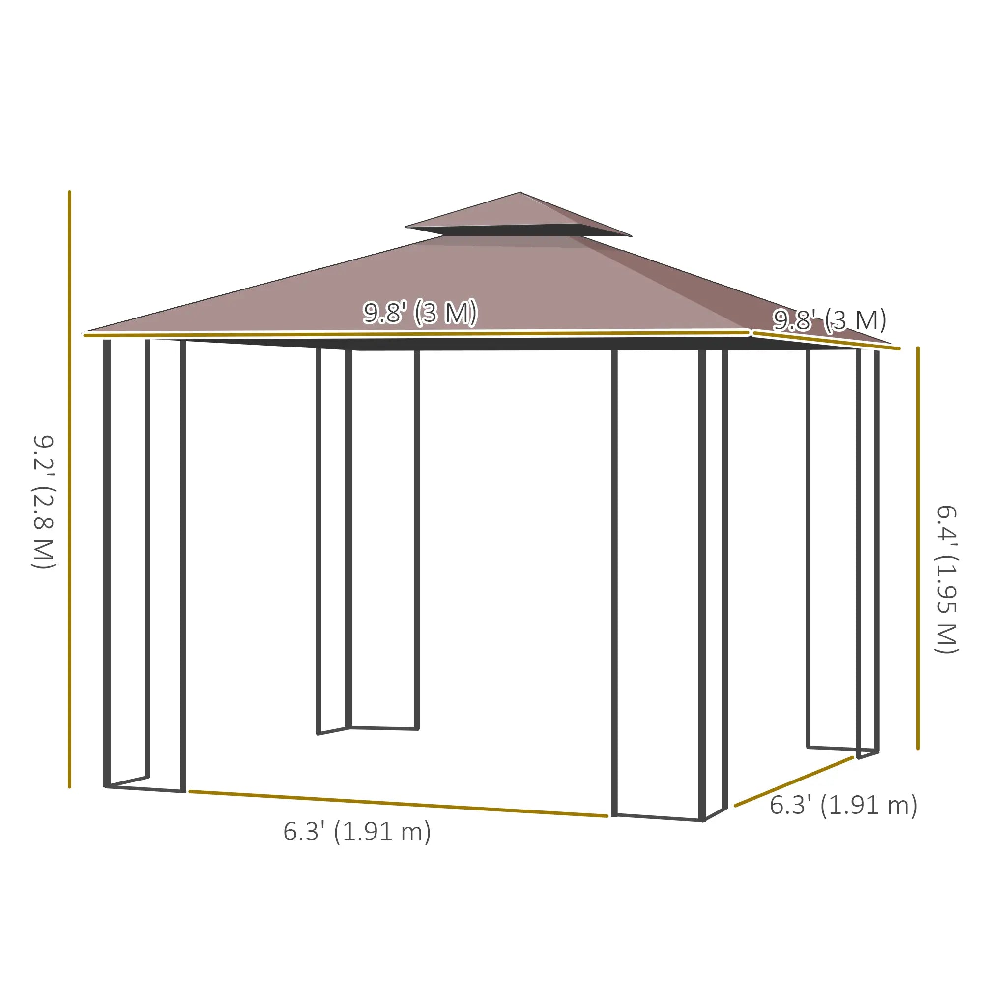 10'x10' Steel Patio Gazebo, Soft-Top, 2-Tier Roof, Brown Gazebos at Gallery Canada