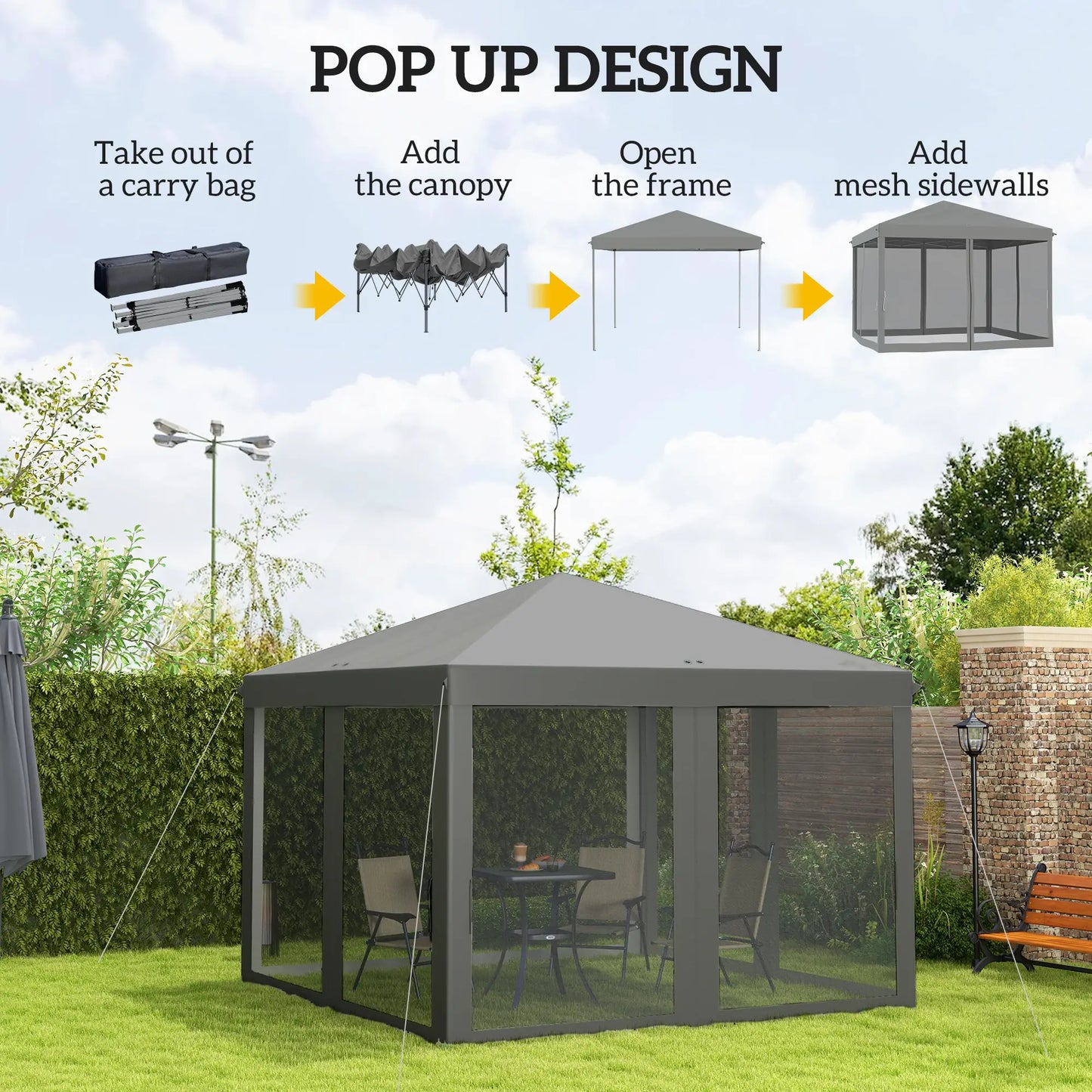 10' x 10' Pop Up Canopy Tent, Foldable With Zipper Mesh Sidewalls, Light Grey Pop Up Canopies at Gallery Canada