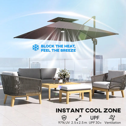 8' Cantilever Patio Umbrella, LED Lights, 360°Rotation, Dark Grey Offset Cantilever Umbrellas at Gallery Canada