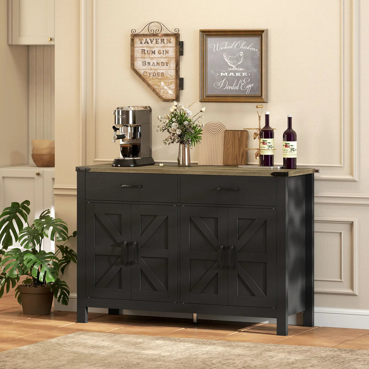 Farmhouse Sideboard Buffet Cabinet, 2 Drawers, Shelves Storage Cabinets at Gallery Canada