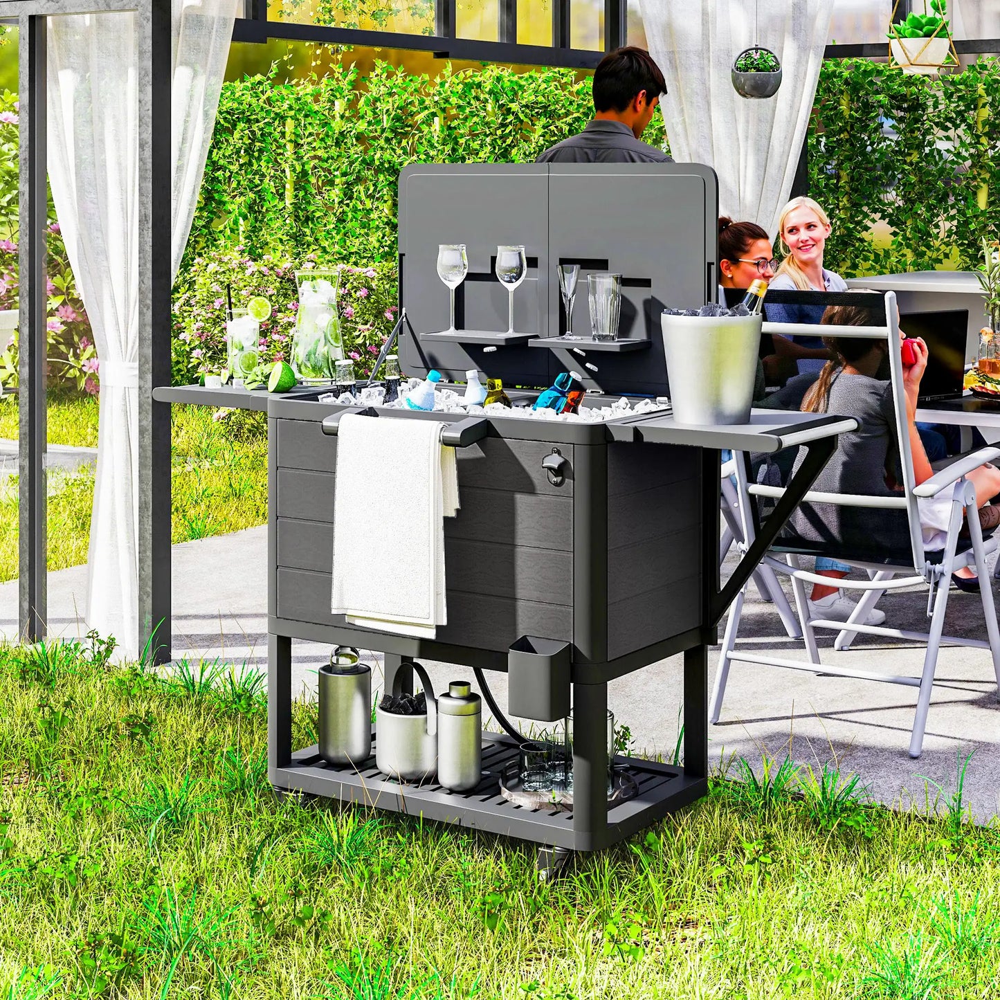 104 Quart Large Capacity Outdoor Cooler Cart, Patio Rolling Ice Chest, Black Cooler Boxes at Gallery Canada