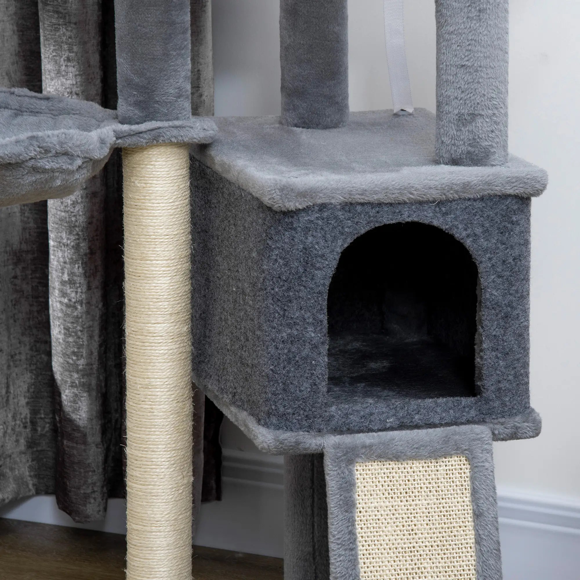 50 Inch Cat Tree, Multi-Level Tower with Sisal Posts, Ramp, Bed, Condo, Hammock, Toy Ball, Grey Cat Towers at Gallery Canada