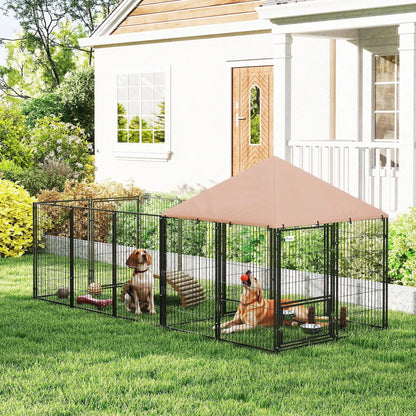 Outdoor Dog Kennel, Rotating Adjustable Bowls, Waterproof UV Cover, 11.3' x 4.7' x 5.1' Houses, Kennels & Pens at Gallery Canada