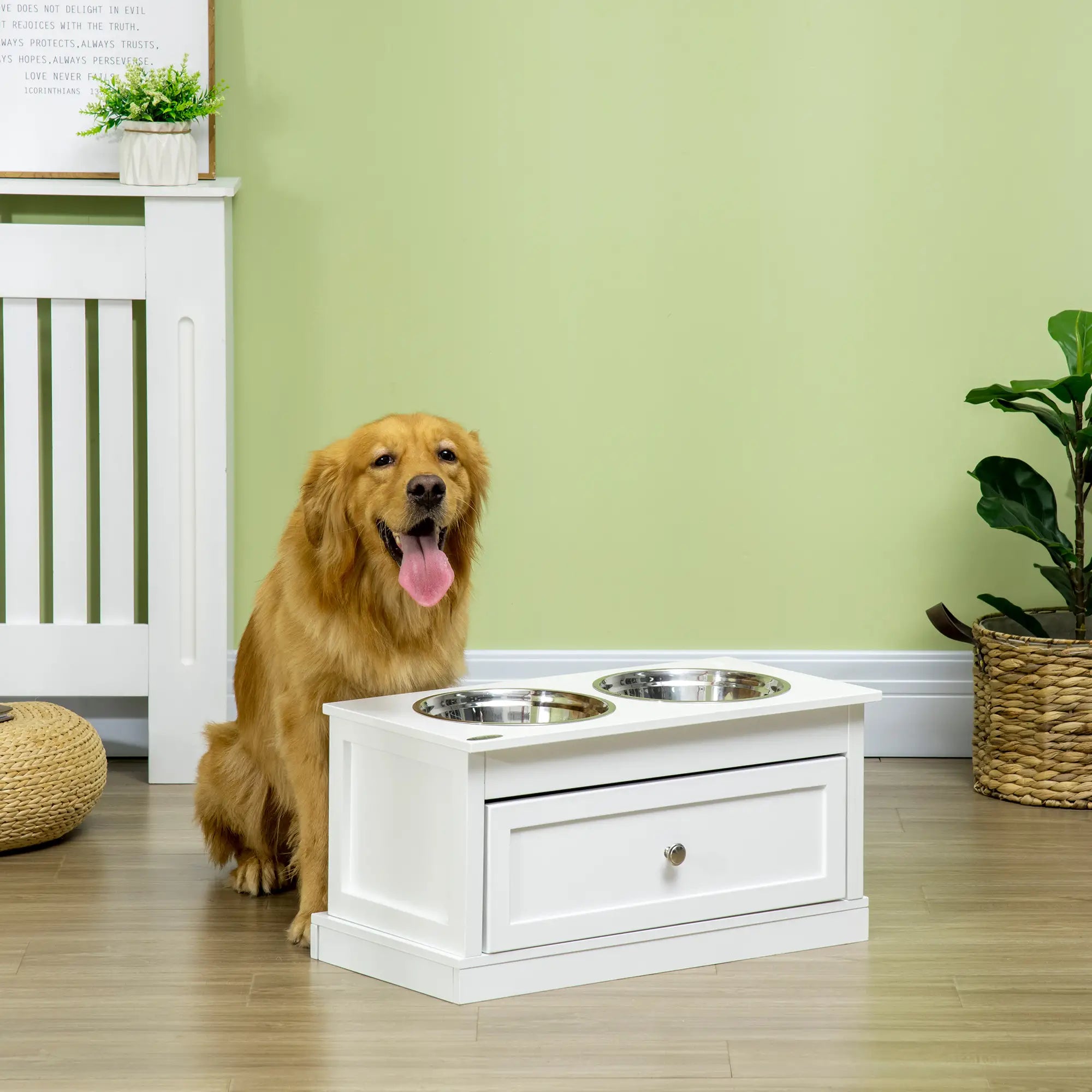 Elevated Dog Bowls, Storage Drawer, Large, White Dog Bowls at Gallery Canada