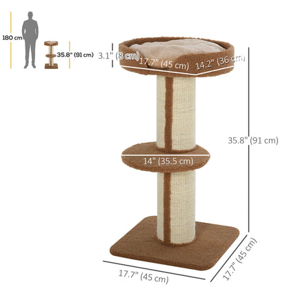 Cat Tree with Scratching Post, Bed, Cushion, Perch, 18" x 18" x 36", Brown Cat Trees at Gallery Canada