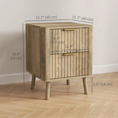 Night Stands Set of 2, Finger Pulls, Fluted Drawers, Round Edges, Oak Bedside Tables at Gallery Canada