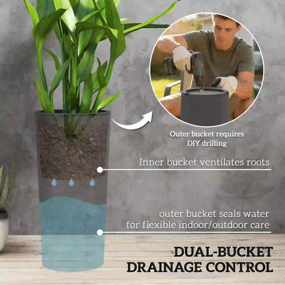 24" Tall Planters Set of 2, Plastic Flower Pots, Dark Gray Planter Set at Gallery Canada