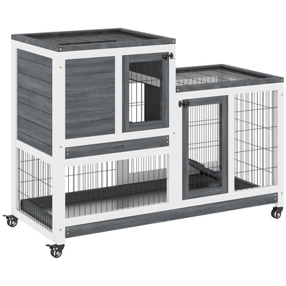 Wooden Rabbit Hutch, Indoor Bunny Cage with Wheels, Pull Out Trays, Run, Grey Rabbit Hutch White and Grey at Gallery Canada