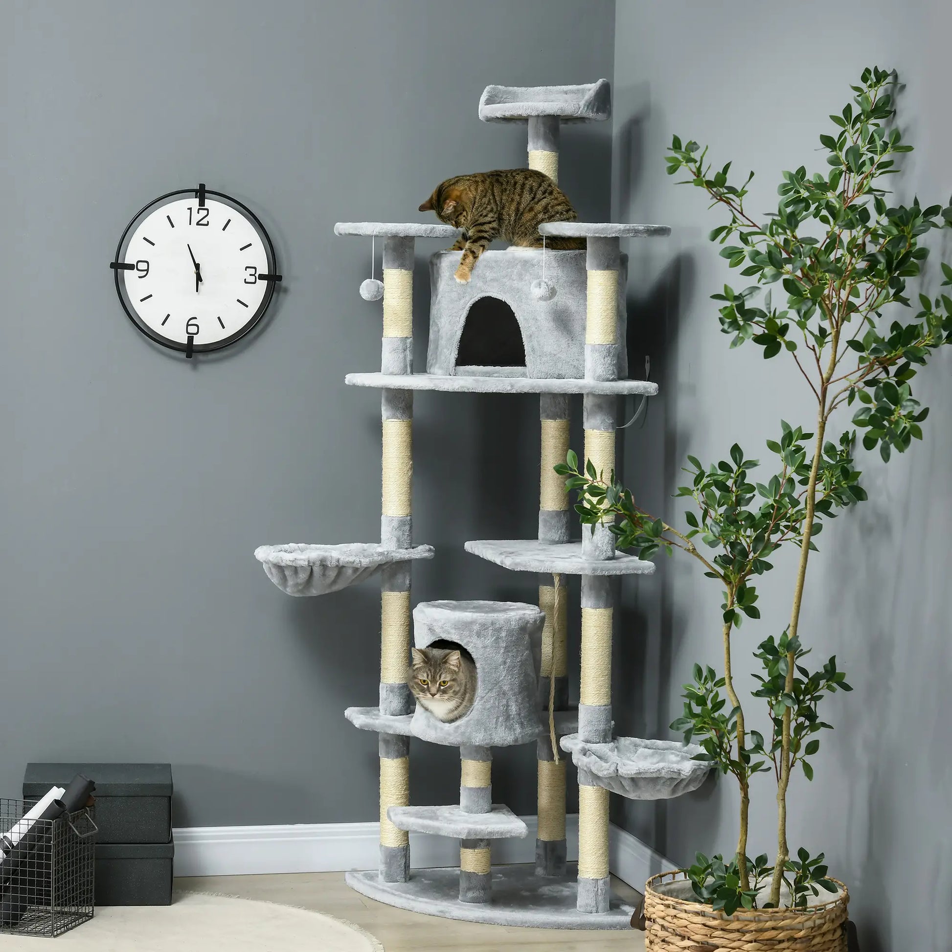 79 Cat Tree, Multi-Level with Two Condos, Scratching Posts, Hammocks, Dark Gray Floor to Ceiling Cat Trees at Gallery Canada