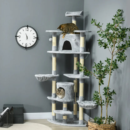79 Cat Tree, Multi-Level with Two Condos, Scratching Posts, Hammocks, Dark Gray Floor to Ceiling Cat Trees at Gallery Canada