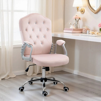 Velvet Office Chair, Button Tufted Desk Chair, Swivel Wheels, Adjustable Height, Pink Executive & Manager Chairs at Gallery Canada