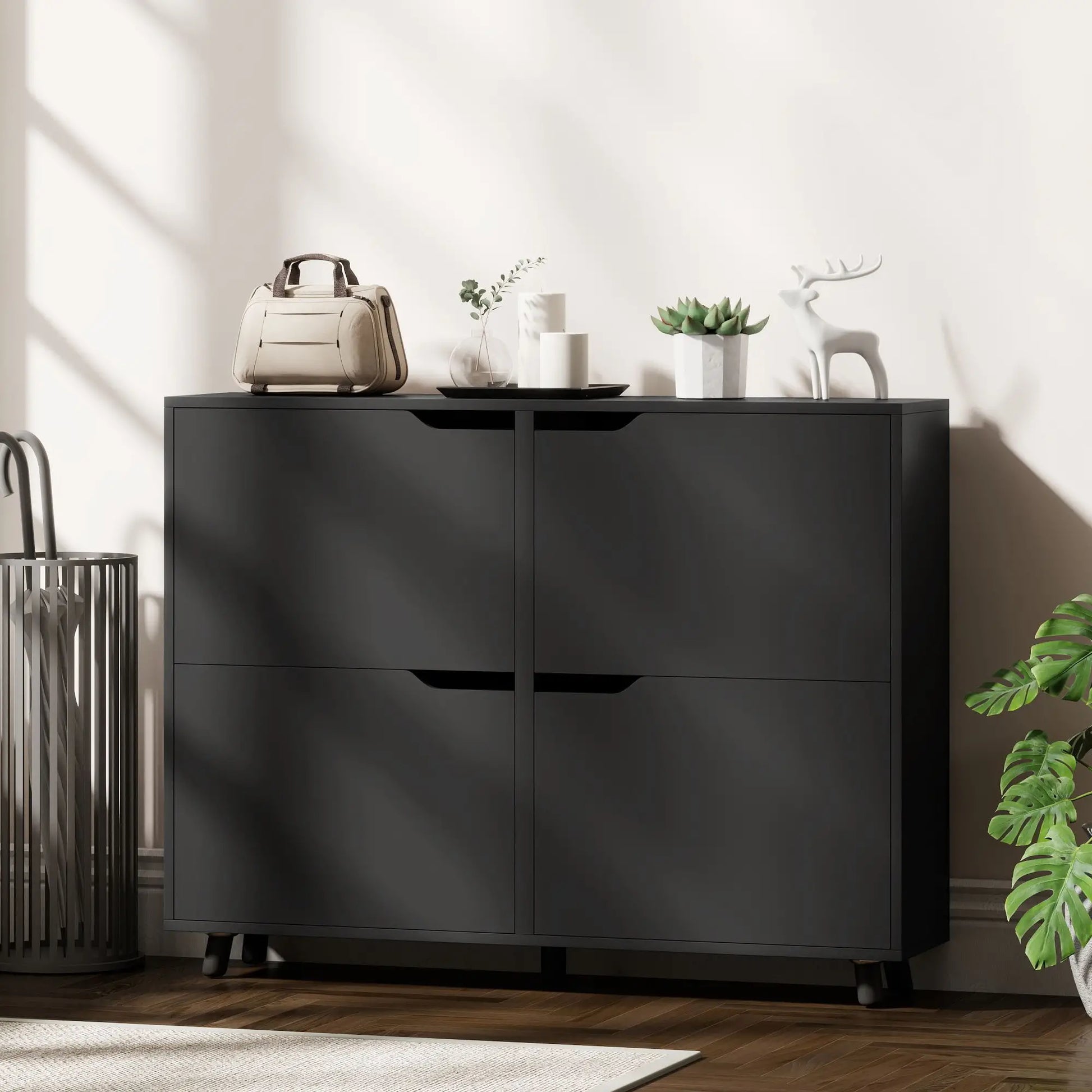 Narrow Shoe Cabinet, 4 Flip Drawers, Adjustable Shelves, 16 Pairs, Black Shoe Storage Cabinets & Racks at Gallery Canada