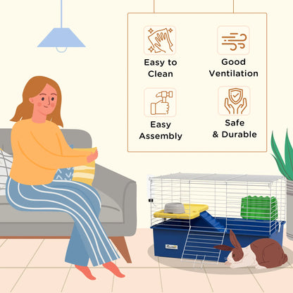 18.5" Small Animal Cage, Water Bottle, Food Dish, Platform, Ramp, Blue Houses & Habitats at Gallery Canada