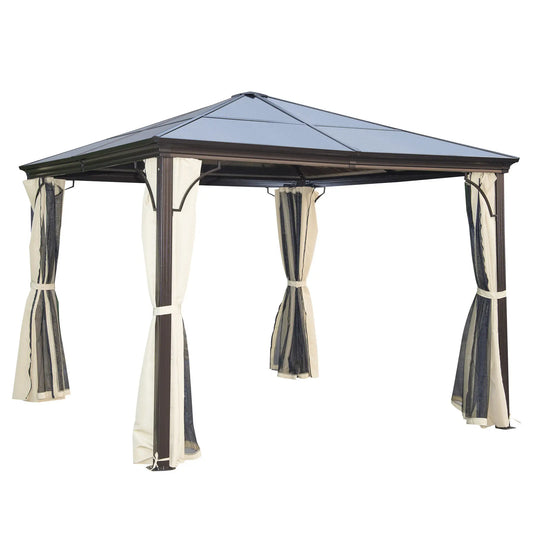 10x10 Ft Hard Top Gazebo, Heavy Duty Canopy, Sun Shade, Coffee, Beige Gazebos Beige, Coffee at Gallery Canada