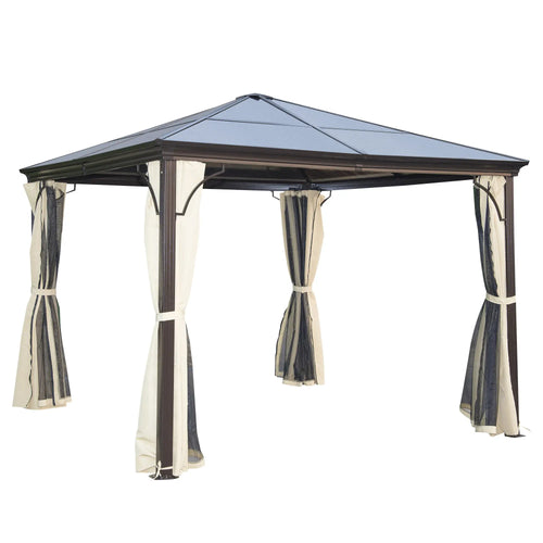 10x10 Ft Hard Top Gazebo, Heavy Duty Canopy, Sun Shade, Coffee, Beige