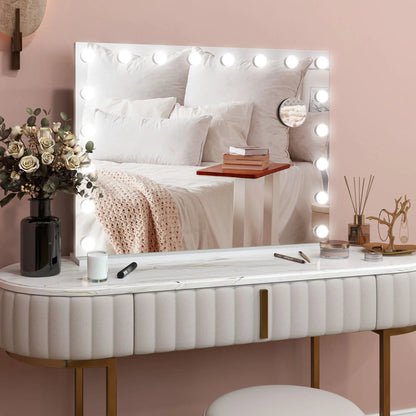 Hollywood Vanity Mirror With Lights, 31.5" x 24.4", White, 3 Colour, 10X Magnifying, USB Port, White