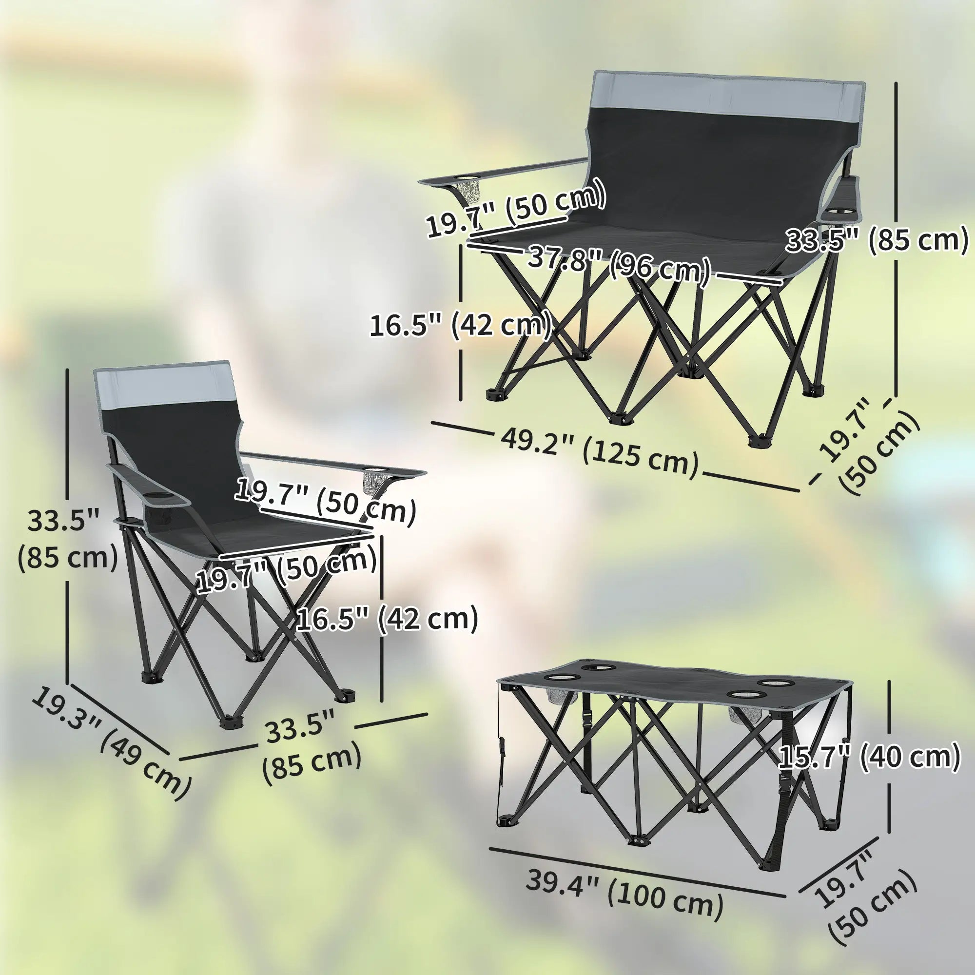 4 Piece Folding Camping Table and Chairs, Outdoor Set, Grey Picnic Tables & Camping Chairs at Gallery Canada