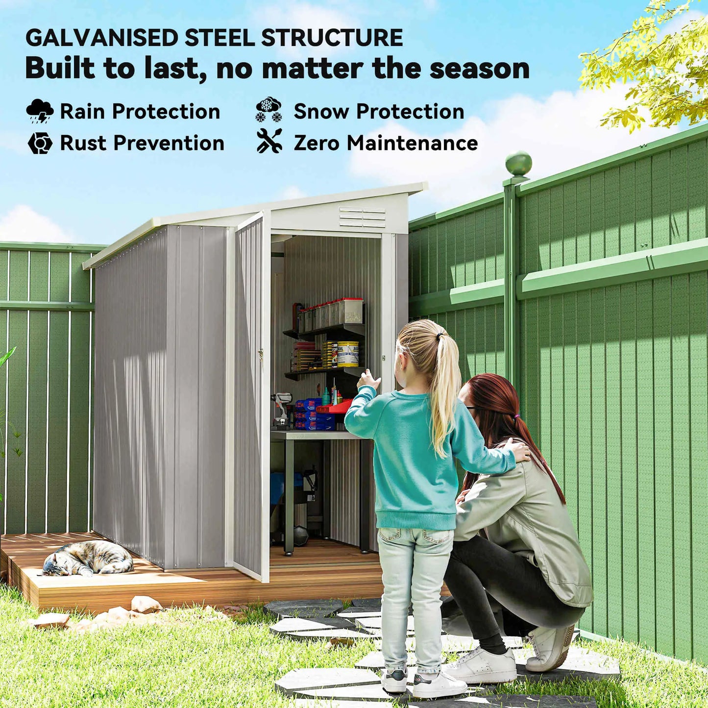 4' x 8' Outdoor Storage Shed, Metal Tool Shed, Lockable Door, Light Grey Sheds at Gallery Canada