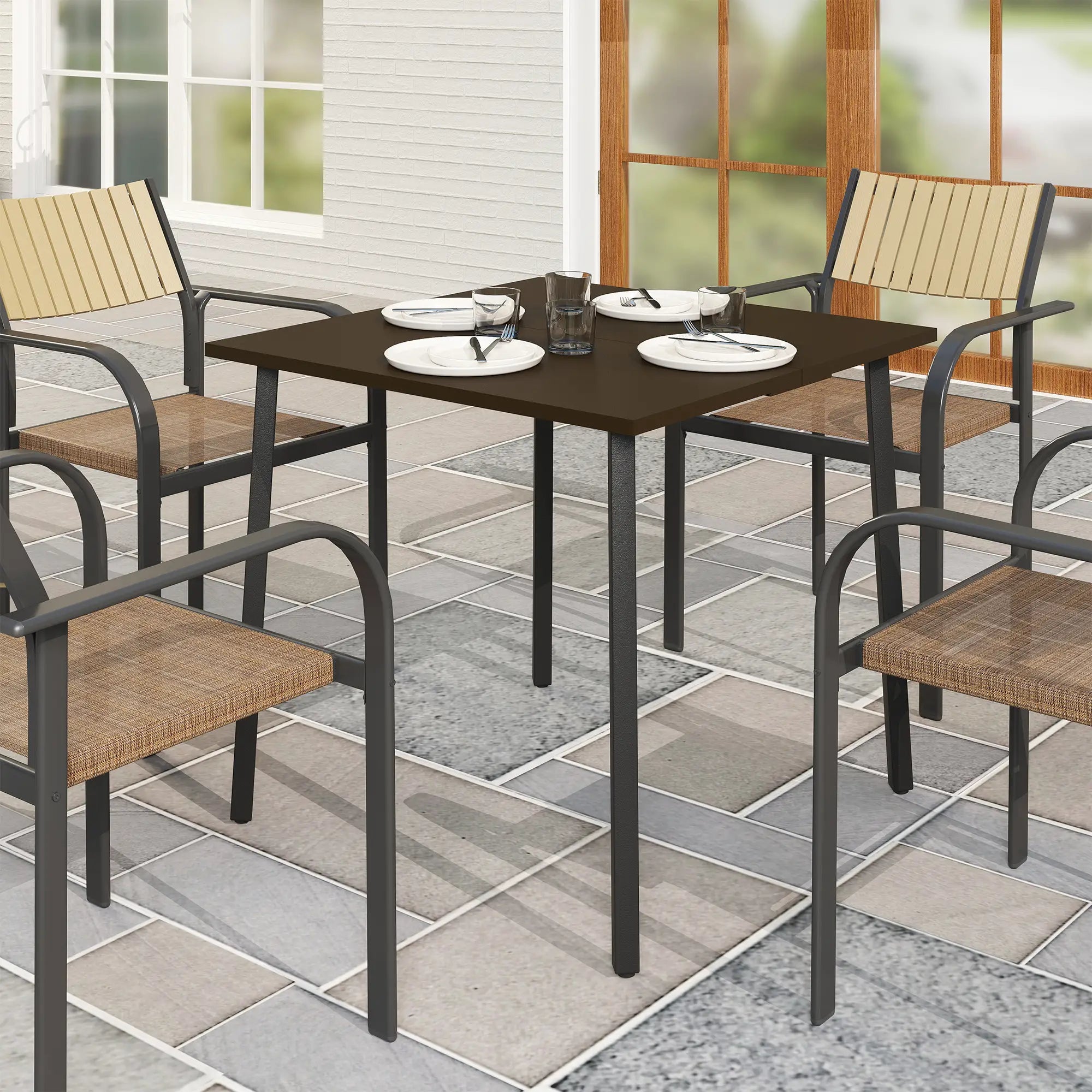 Patio Dining Table, Umbrella Hole, 4-Person, Aluminum Legs, 31.5