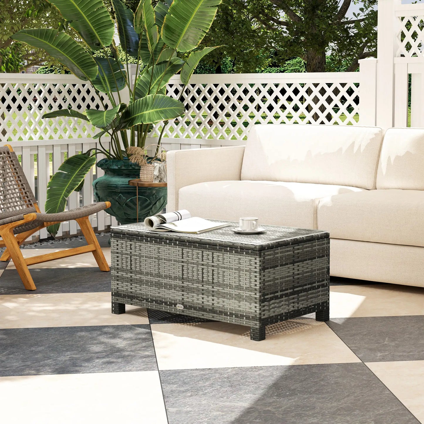Rattan Wicker Coffee Table with Glass Top Outdoor Garden Patio Furniture Brown Tempered Patio Dinning Tables at Gallery Canada
