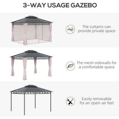 10' x 12' Hardtop Gazebo, Steel Frame, Nettings, Curtains, Khaki Gazebos at Gallery Canada