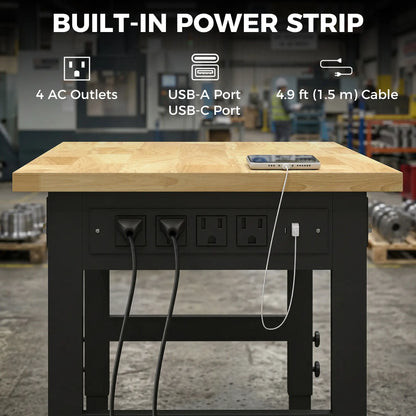 60" Adjustable Workbench, Heavy Duty Work Table with Rubber Wood Top, Power Outlets, Pegboard, 2000 LBS Capacity Tool Organizers at Gallery Canada