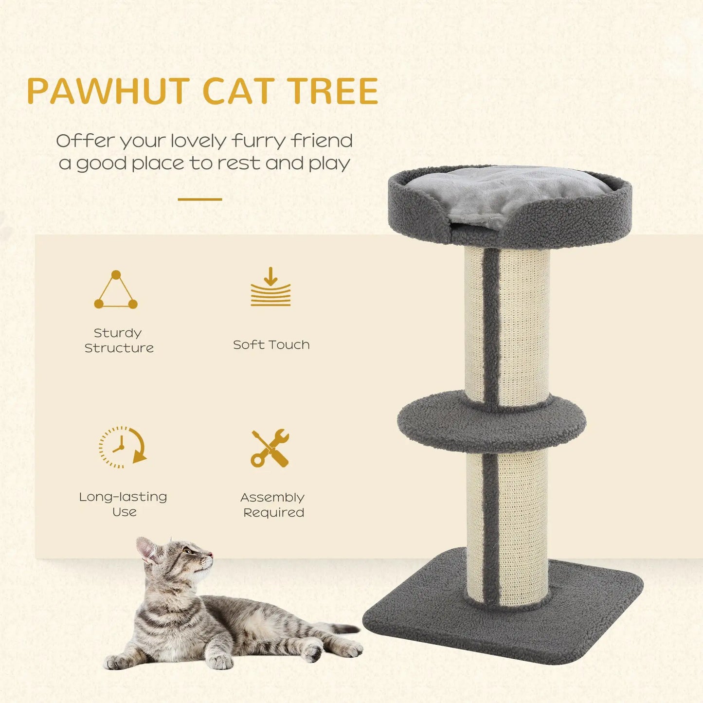 Cat Tree with Scratching Post, Bed, Cushion, Perch, 18" x 18" x 36", Grey Cat Towers at Gallery Canada