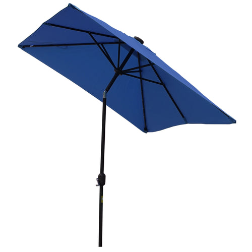 6' x 10' Rectangular Patio Umbrella, 22 LED Solar Lights, Tilt, Crank, Dark Blue