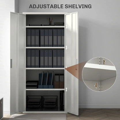 71" Tall Garage Cabinet, Metal Storage, 2 Doors, 4 Adjustable Shelves, White Office Cabinets & Cupboards at Gallery Canada