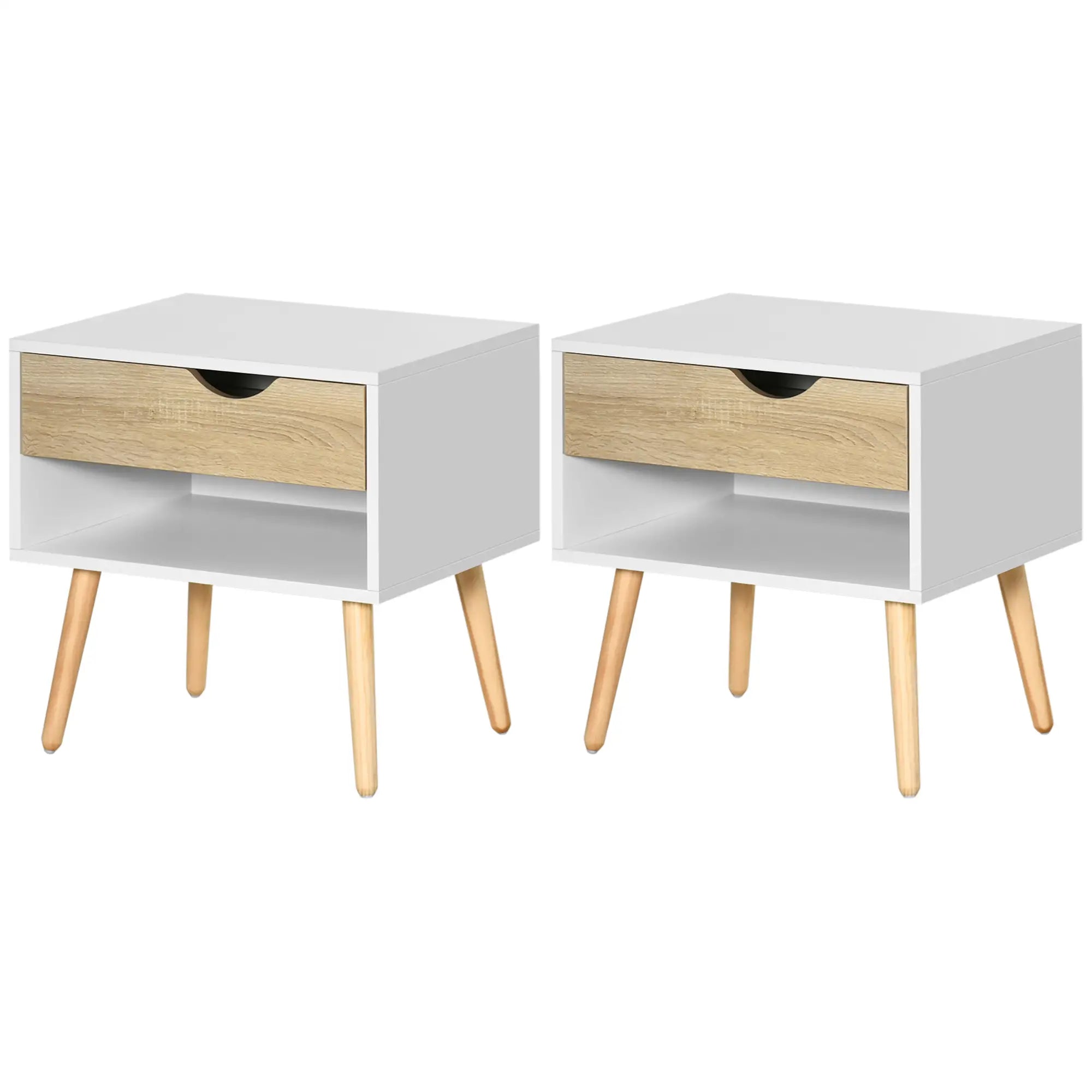 Set of 2 Bedside Tables, Modern Nightstand with Drawer, Shelf, White Bedside Tables at Gallery Canada