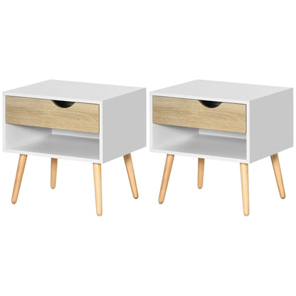 Set of 2 Bedside Tables, Modern Nightstand with Drawer, Shelf, White Bedside Tables at Gallery Canada