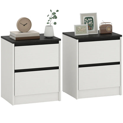 Modern Bedside Tables, Set of 2, 2 Drawers, White