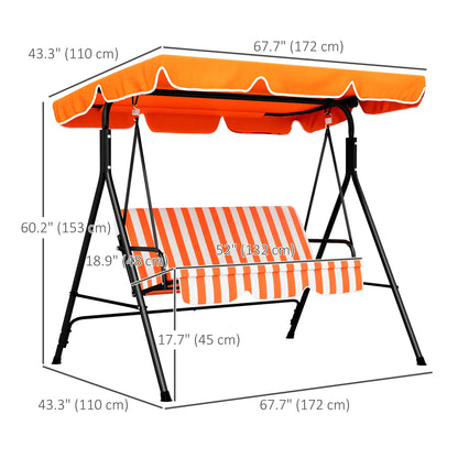 3-Seater Outdoor Porch Swing, Adjustable Canopy, Orange Patio Swings with Stand at Gallery Canada