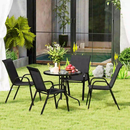 Five-Piece Steel Patio Set, Glass-Top Table, Black Outdoor Dining Sets at Gallery Canada