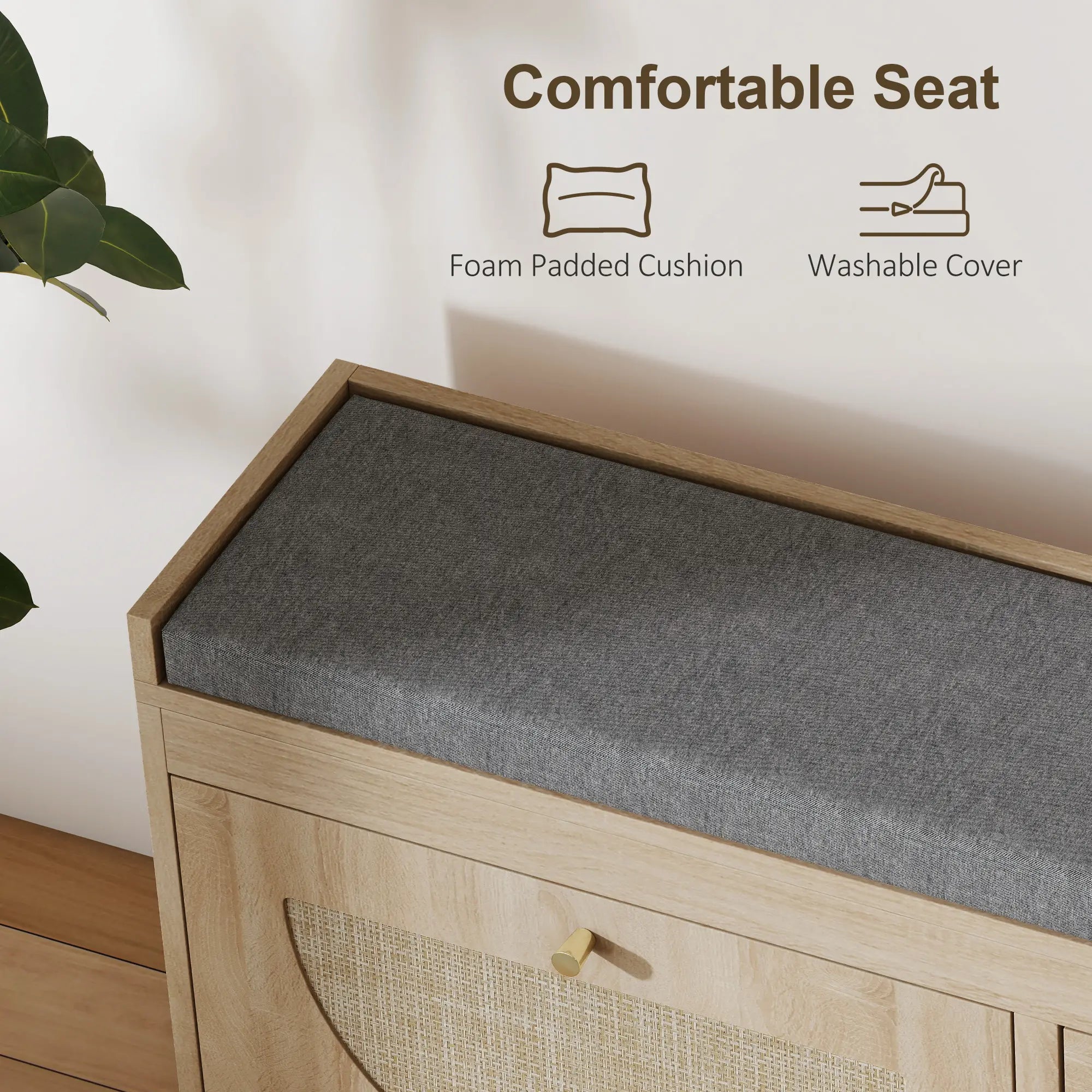 Shoe Bench with Flip Doors, Seat Cushion, Adjustable Shelves, Natural Wood Shoe Storage Cabinets & Racks at Gallery Canada