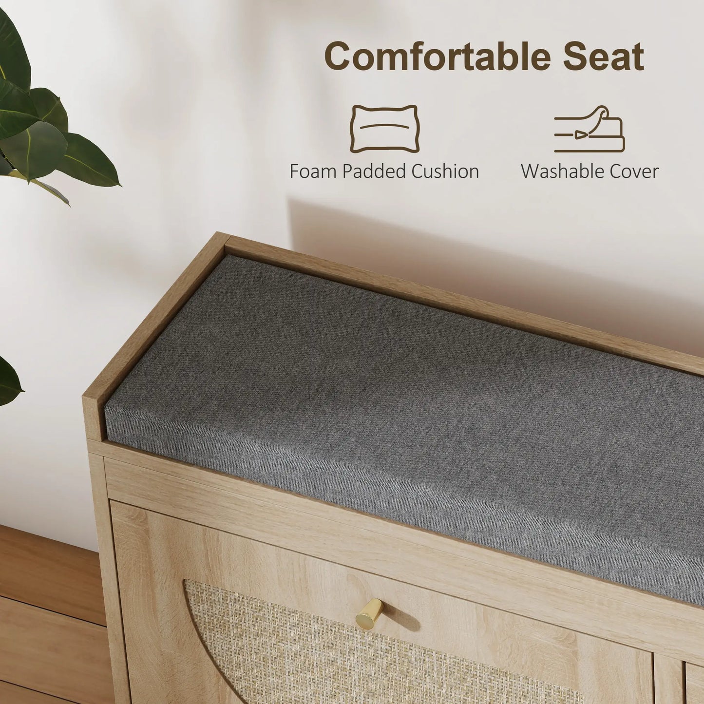 Shoe Bench with Flip Doors, Seat Cushion, Adjustable Shelves, Natural Wood Shoe Storage Cabinets & Racks at Gallery Canada