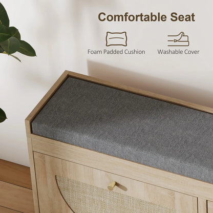 Shoe Bench with Flip Doors, Seat Cushion, Adjustable Shelves, Natural Wood Shoe Storage Cabinets & Racks at Gallery Canada