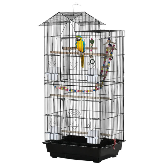 39" Bird Cage for Small Birds, with Ladder, Swing, Toys, Perches Bird Cages Black at Gallery Canada