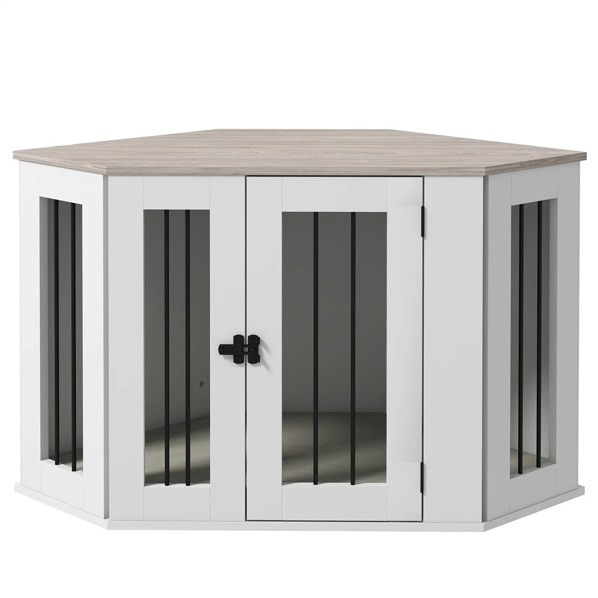 Dog Crate Furniture with Cushion, 41 Inch, Corner Design, Multi Color Houses, Kennels & Pens White, Walnut Brown, Cream at Gallery Canada