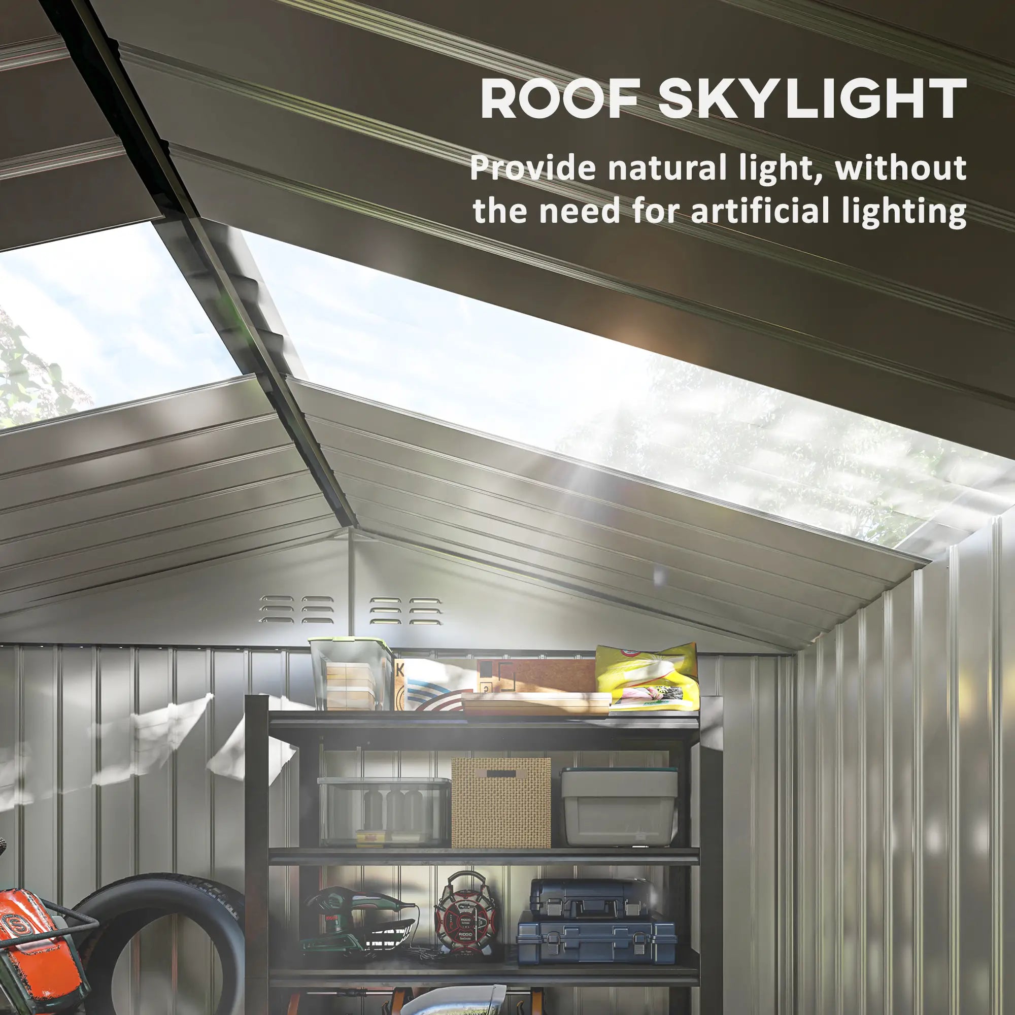 9.1' x 6.4' x 6.3' Garden Storage Shed with Foundation Kit, Double Doors, Grey Sheds at Gallery Canada