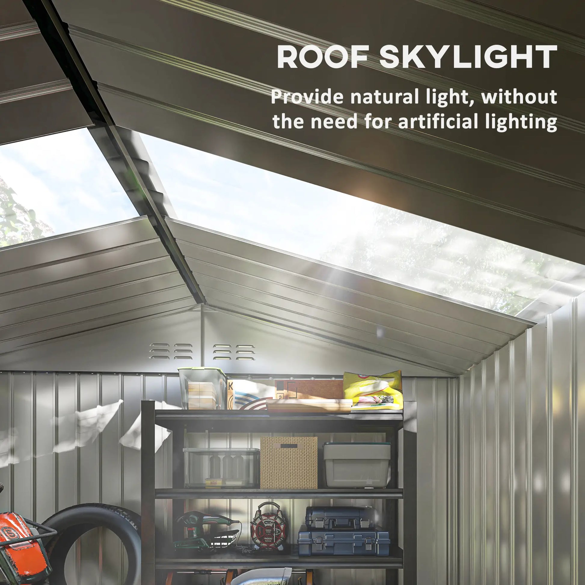 9.1' x 6.4' x 6.3' Garden Storage Shed with Foundation Kit, Double Doors, Grey Sheds at Gallery Canada