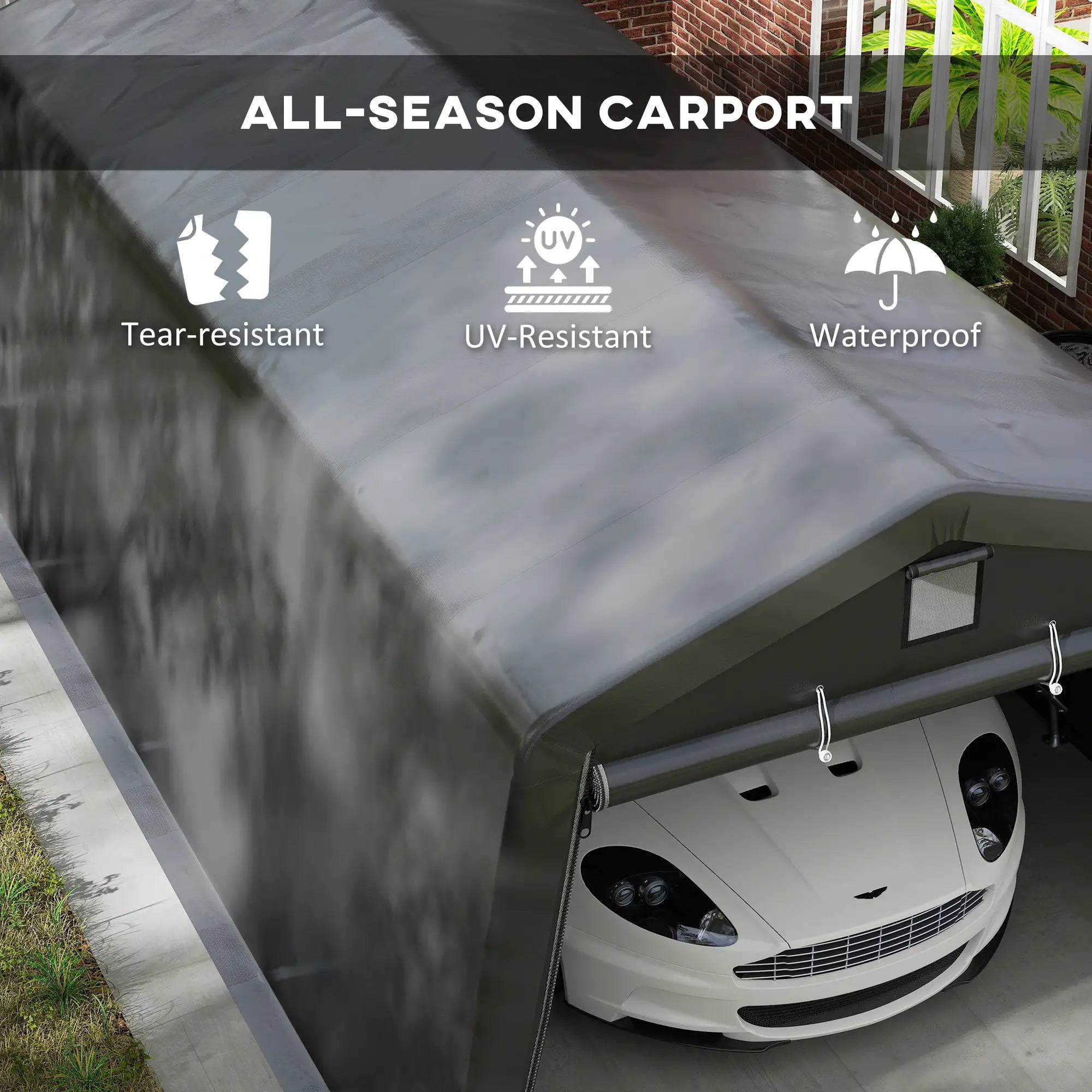11' x 20' Portable Garage, Heavy Duty Carport Canopy, Dark Grey Car Shelters at Gallery Canada